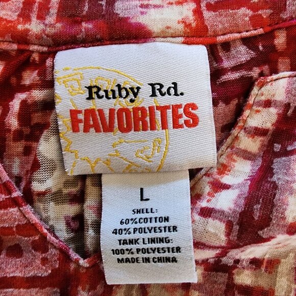 Ruby Rd. Favorites Womens Blouse Large Sheer Red All Over Print 3/4 Sleeve - Picture 5 of 7